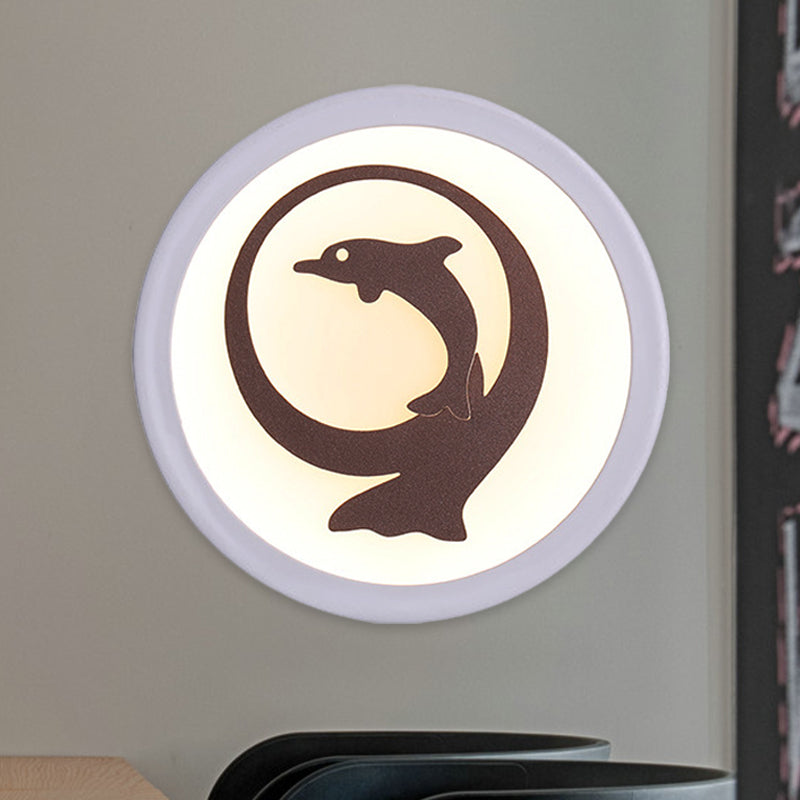 Applique murale LED en fer Dolphin en blanc pour chambre d'enfant