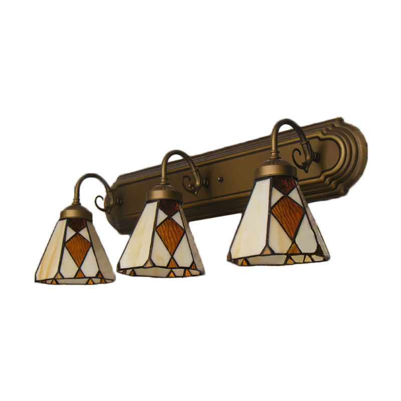 Tiffany Cone wandlamp met 3 geel/amberkleurige glazen schanskoppen - Perfect voor gangverlichting