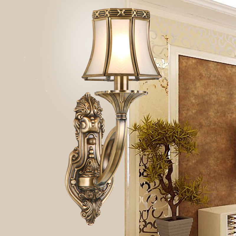 Bell Metal Wall Sconce Traditional 1-Bulb Brass Bathroom Wall Mounted Light Fixture