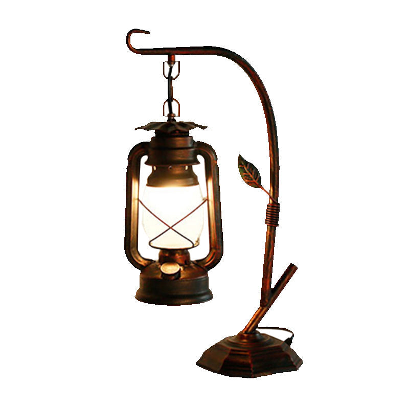 Rustic Industrial Hanging Nightstand Lantern - Vintage Iron Kerosene Table Lamp for Bedside