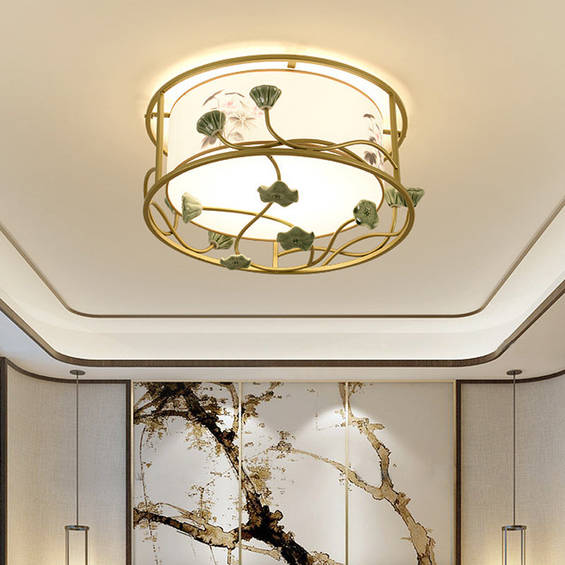 Classic White Flush Mount Bedroom Ceiling Light - 19.5