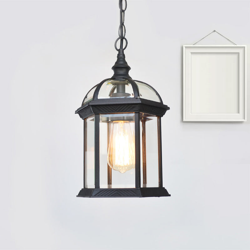 Vintage Lantern Ceiling Hanging Light with Clear Glass Shade - Black/Bronze/Gold - 1 Bulb - Outdoor Lighting - 8