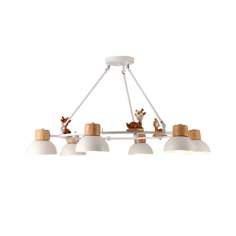 Lustre suspendu en forme de dôme pour enfants : éclairage à suspension en métal à 3/6 lumières avec décor de cerf/cheval en noir/blanc