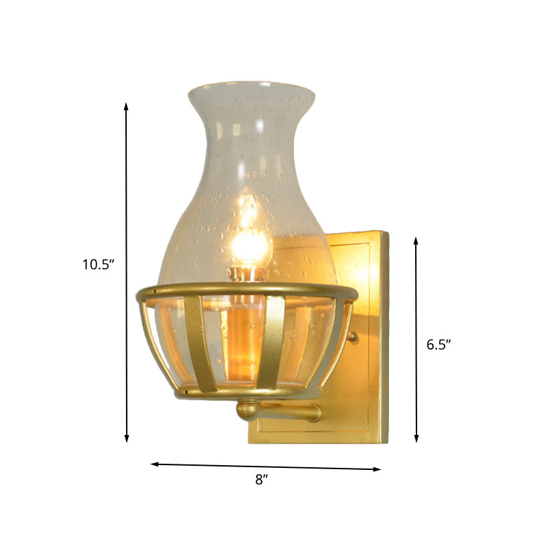 Industrial Gold Seeded Glass Vase Sconce for Bathroom Wall Lighting