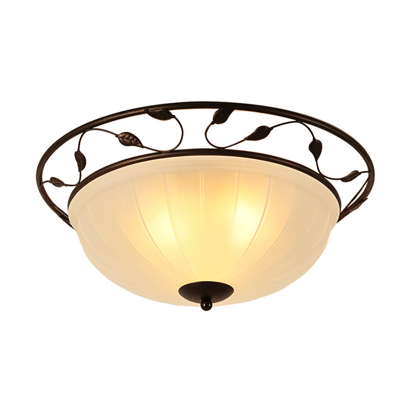Classic 3-Light Semi-Flush Metal Ceiling Lamp with White Glass Shade for Living Room
