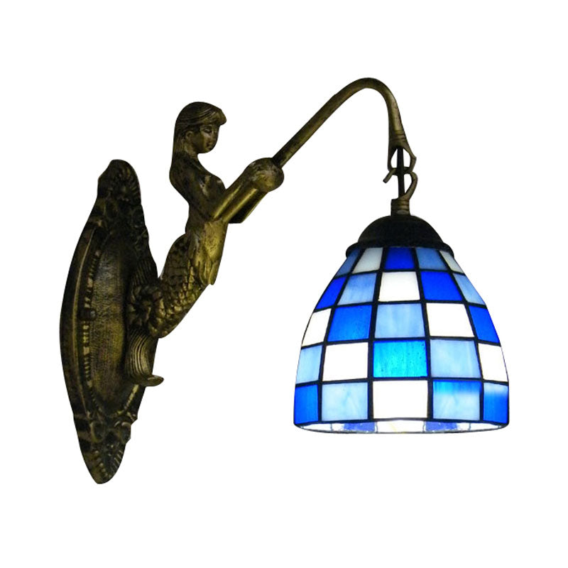 Tiffany rasterpatroon blauw/groen glazen wandkandelaar voor gang