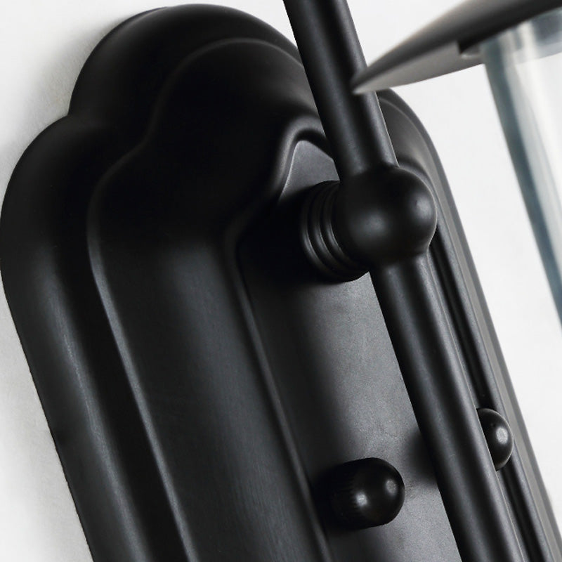 Industrial Urn Shade Sconce: Black and Clear Glass Wall Lamp for Bathroom