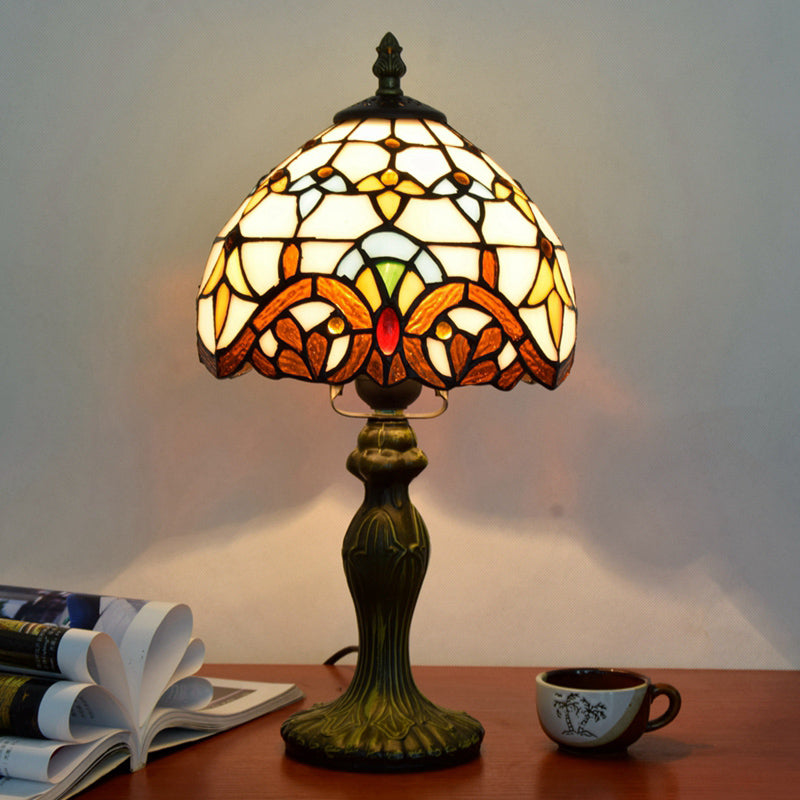 Stained Art Glass Dome Table Lamp - Unique Nightstand Lighting for Living Room Décor