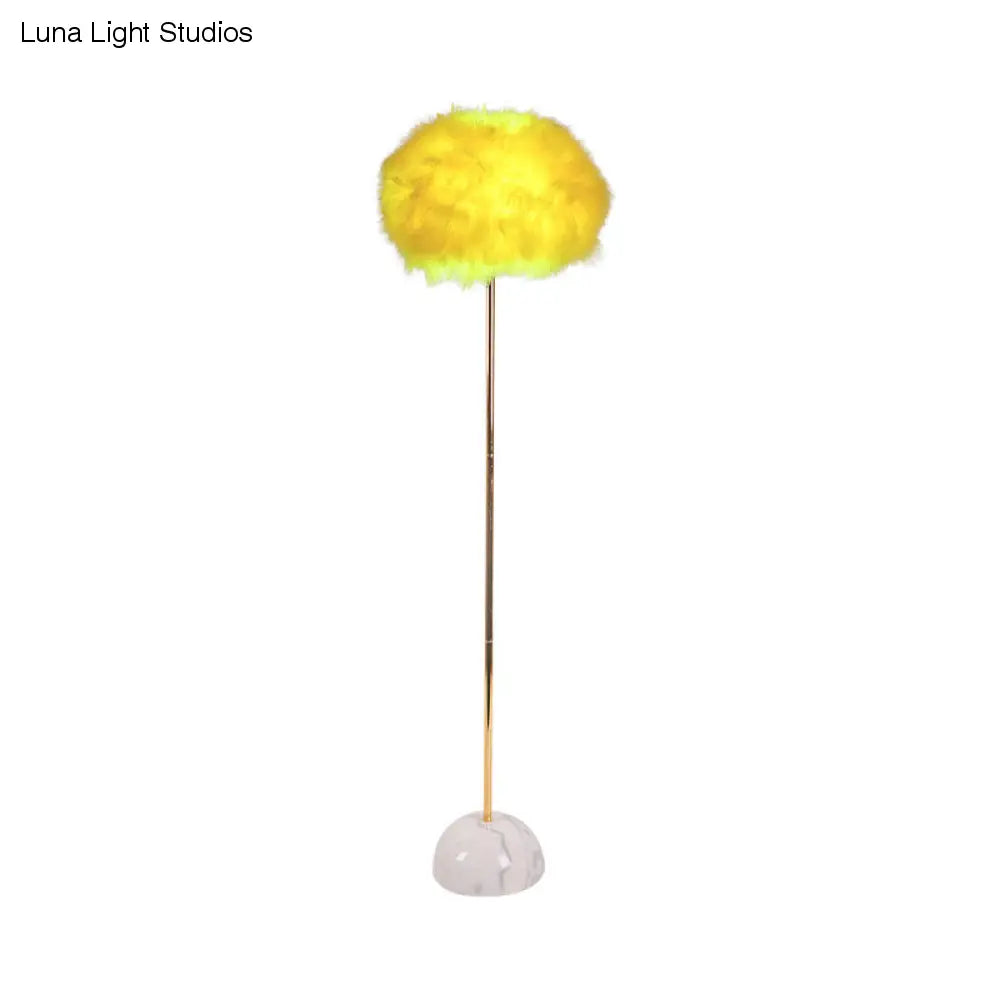 Yellow Hand-Woven Feather Sphere Floor Lamp - Nordic Style, 1 Head Floor Standing Light