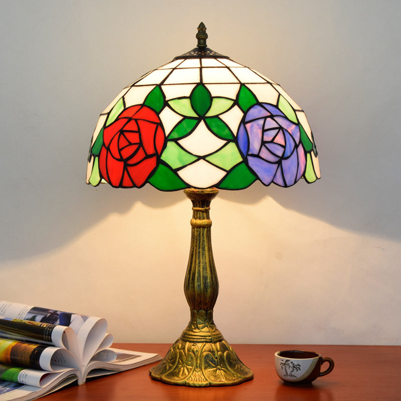 Decorative Stained Glass Dome Shade Table Lamp for Living Room - Nightstand Light