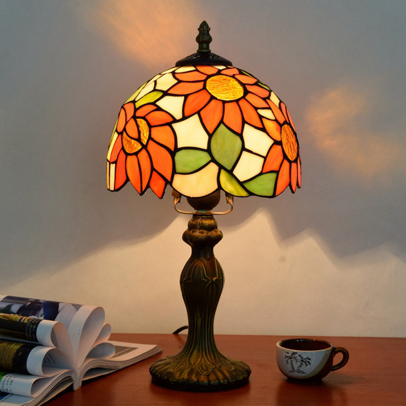 Stained Art Glass Dome Table Lamp - Unique Nightstand Lighting for Living Room Décor