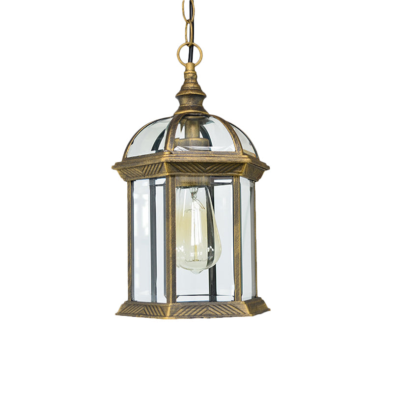 Vintage Lantern Ceiling Hanging Light with Clear Glass Shade - Black/Bronze/Gold - 1 Bulb - Outdoor Lighting - 8