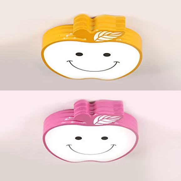 Smiling Apple Kids Ceiling Lamp - Contemporary Flush Mount Light