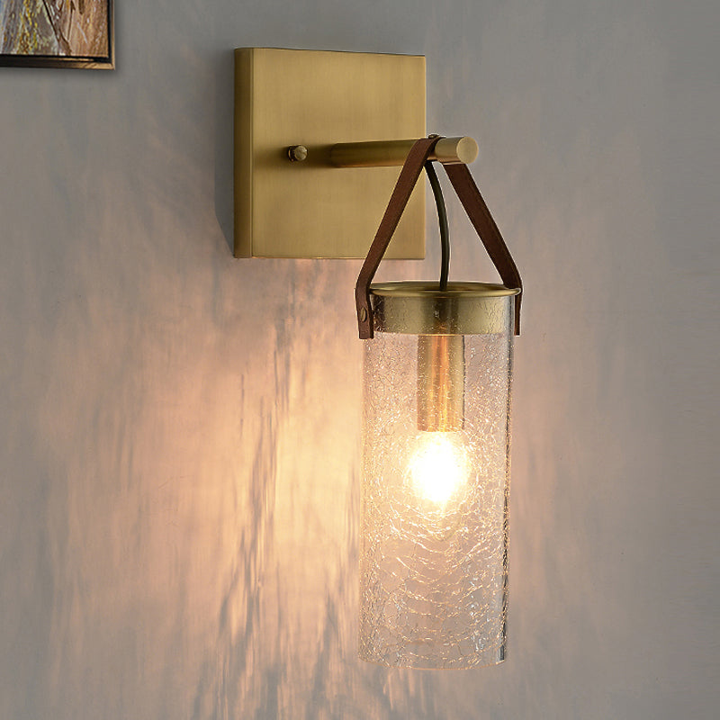 Postmodern Brass Wall Mounted Sconce with Clear Crack Glass - Stylish 1-Head Dining Room Lamp
