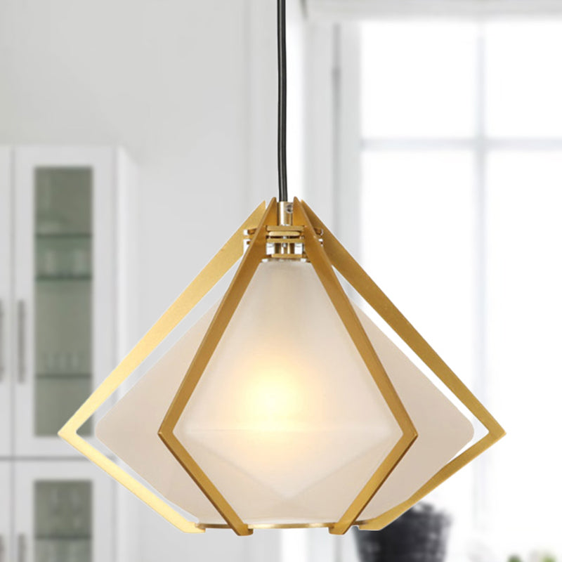 Modern Diamond Office Pendant Light, Green/White Glass, 5