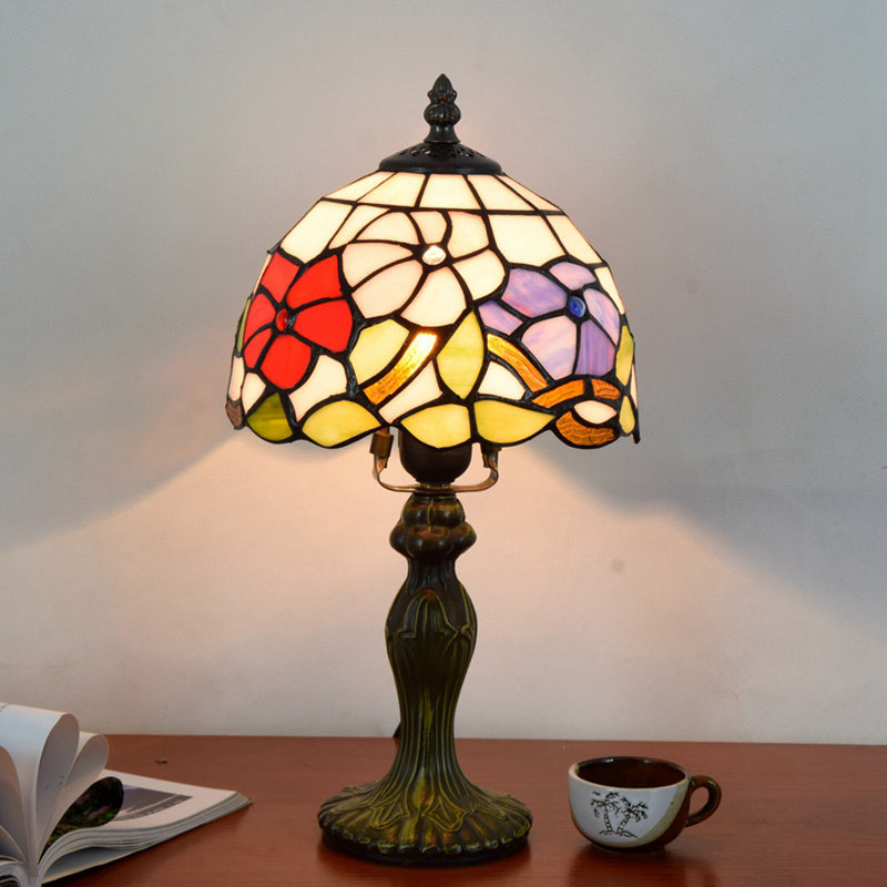 Stained Art Glass Dome Table Lamp - Unique Nightstand Lighting for Living Room Décor