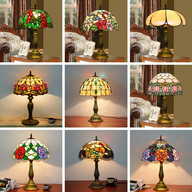Decorative Stained Glass Dome Shade Table Lamp for Living Room - Nightstand Light