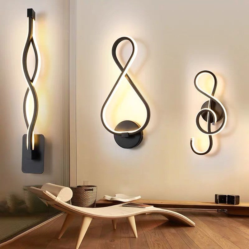 Minimalistische Line Art LED-sconce-lamp - Zwart metalen wandlamp voor gangen