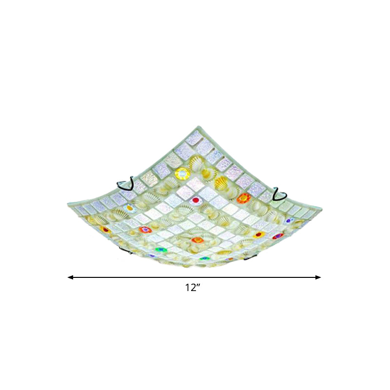 Tiffany Style Square Shell Flush Mount Ceiling Light with 3 Lights, White - Ideal for Kitchen (12