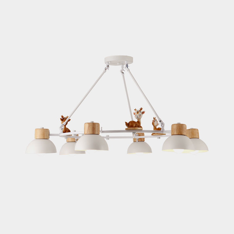 Lustre suspendu en forme de dôme pour enfants : éclairage à suspension en métal à 3/6 lumières avec décor de cerf/cheval en noir/blanc