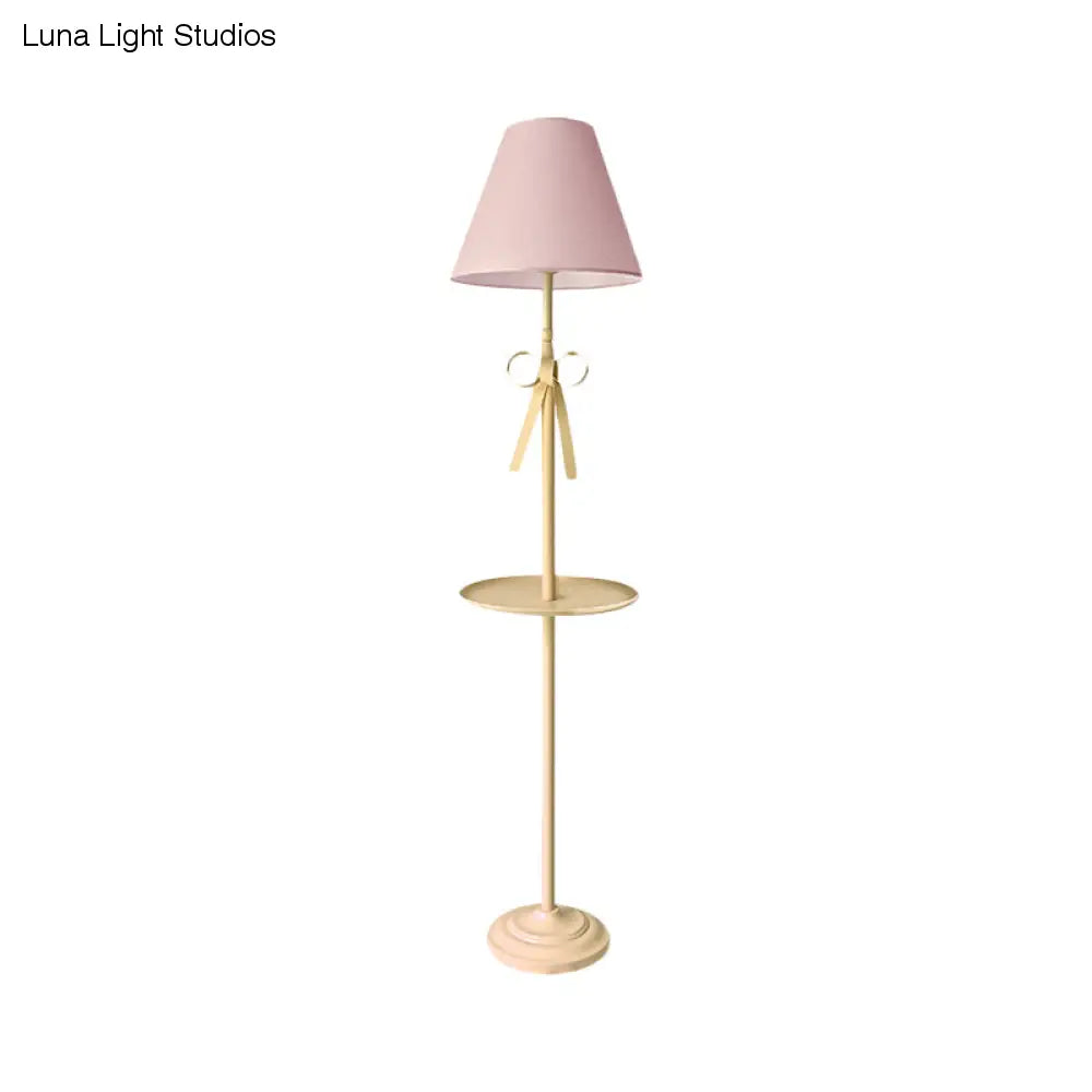 Kids' Pink/Yellow Conical Standing Floor Light with Pleated Fabric Shade and Table - 1 Bulb