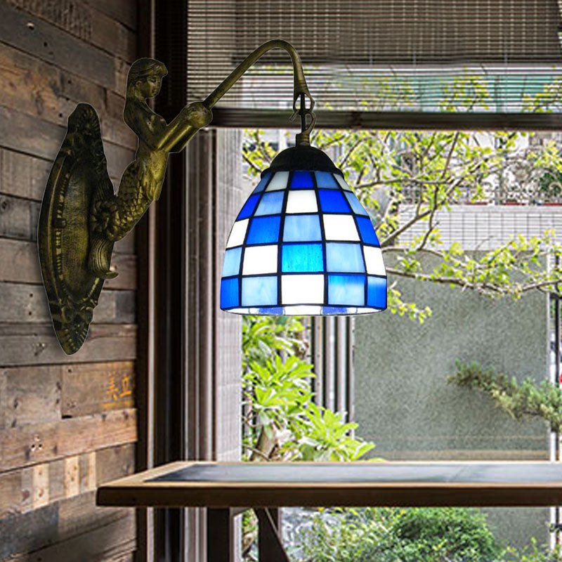 Tiffany rasterpatroon blauw/groen glazen wandkandelaar voor gang