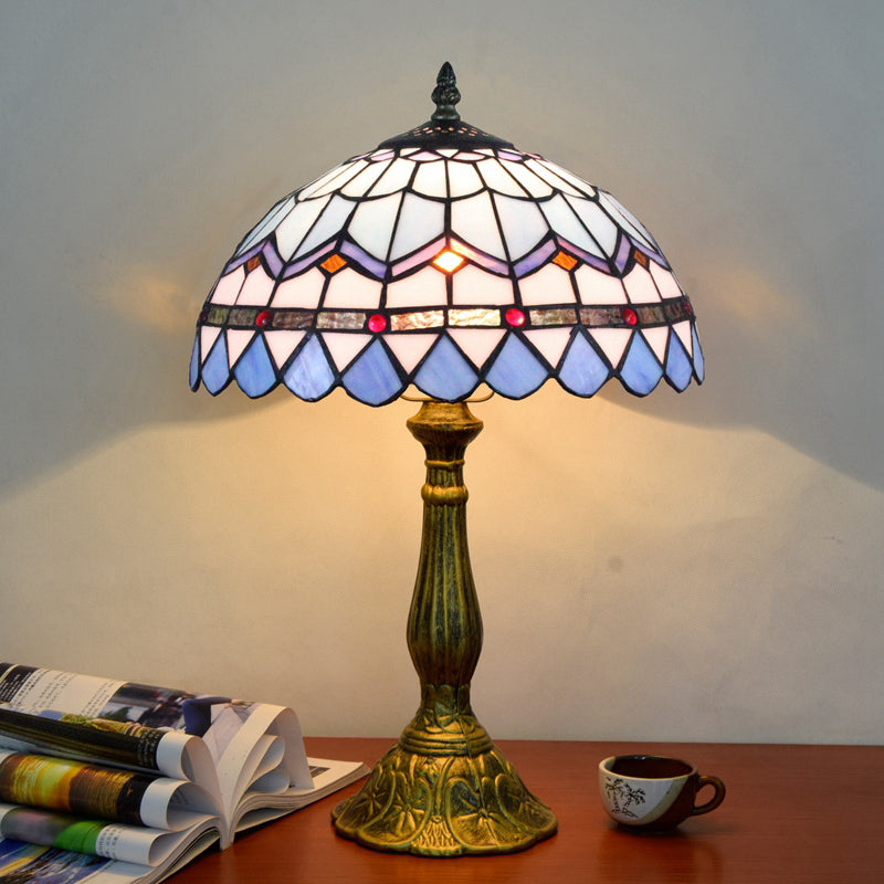Decorative Stained Glass Dome Shade Table Lamp for Living Room - Nightstand Light