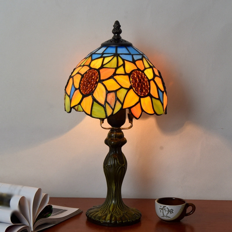 Stained Art Glass Dome Table Lamp - Unique Nightstand Lighting for Living Room Décor