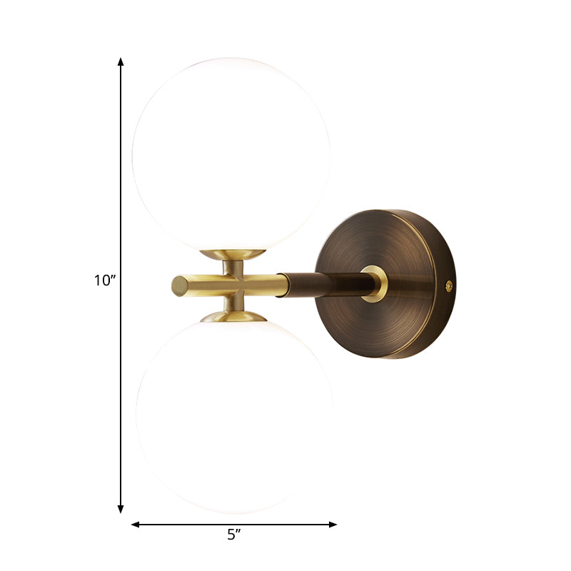 Modern Brass LED Wall Sconce Light - White Glass Mid Century Wall Fixture (1/2 Bulbs)