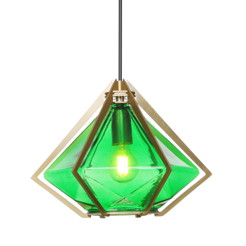Modern Diamond Office Pendant Light, Green/White Glass, 5
