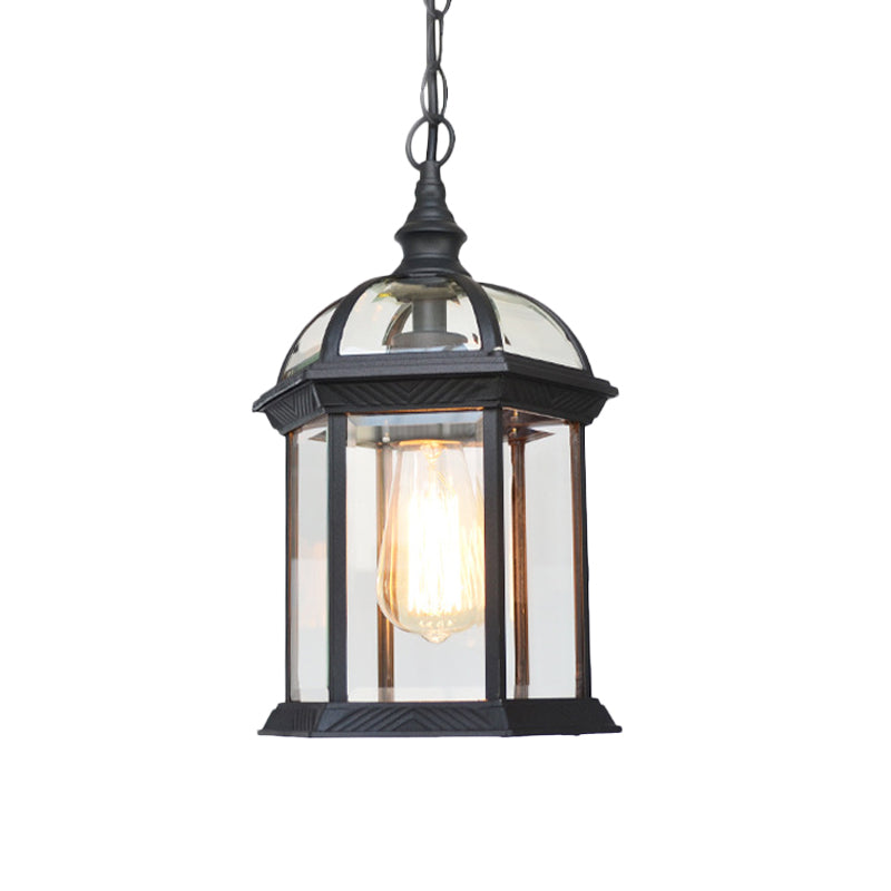Vintage Lantern Ceiling Hanging Light with Clear Glass Shade - Black/Bronze/Gold - 1 Bulb - Outdoor Lighting - 8