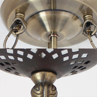 Scalloped Shade Semi Flush Stained Glass Ceiling Light Retro Style, 12