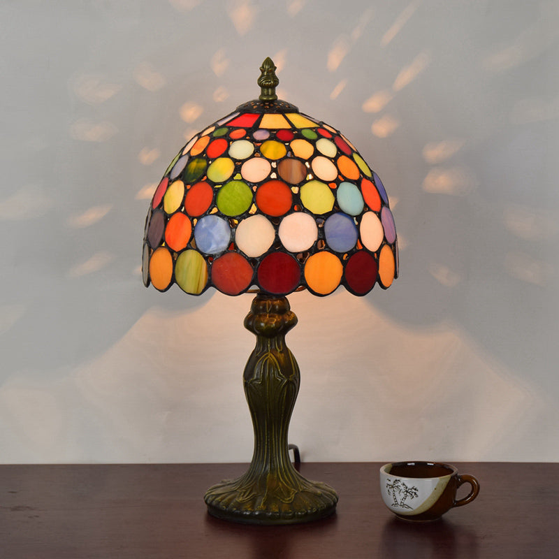 Stained Art Glass Dome Table Lamp - Unique Nightstand Lighting for Living Room Décor