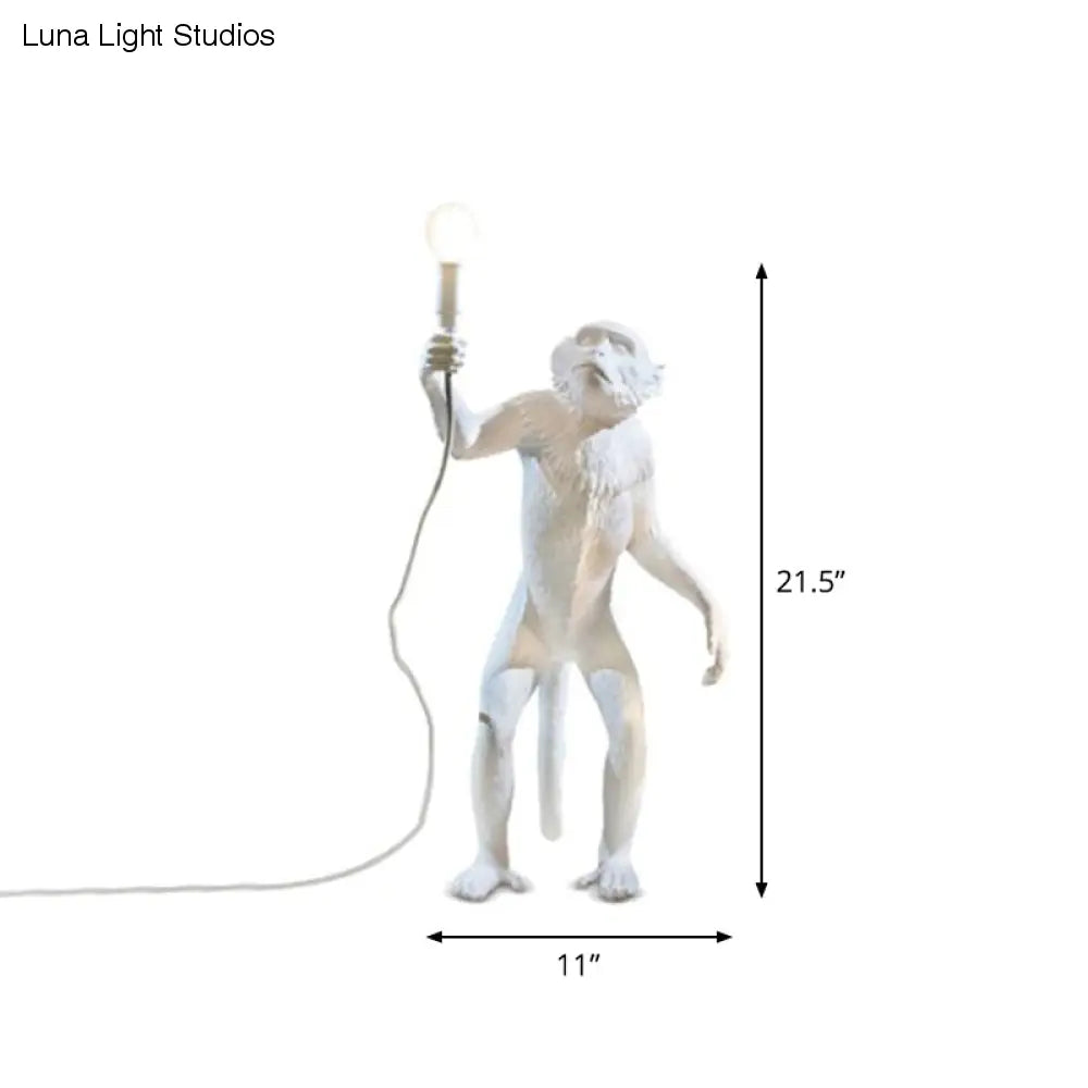 White Monkey Floor Lamp: Stylish Single-Bulb Resin Light for Living Room