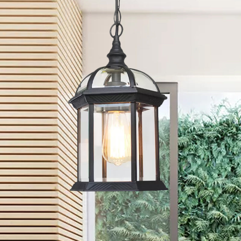 Vintage Lantern Ceiling Hanging Light with Clear Glass Shade - Black/Bronze/Gold - 1 Bulb - Outdoor Lighting - 8