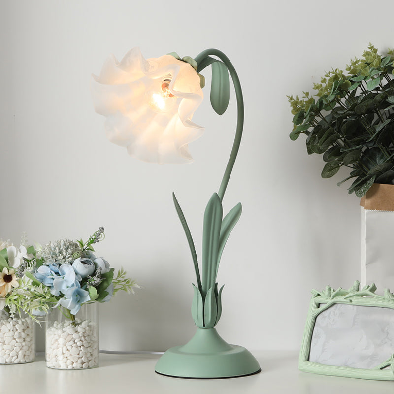 Lampe de nuit en verre dépoli Countryside – Forme de fleur, 1 lumière, lampe de table pour chambre d'enfant (rose/vert)