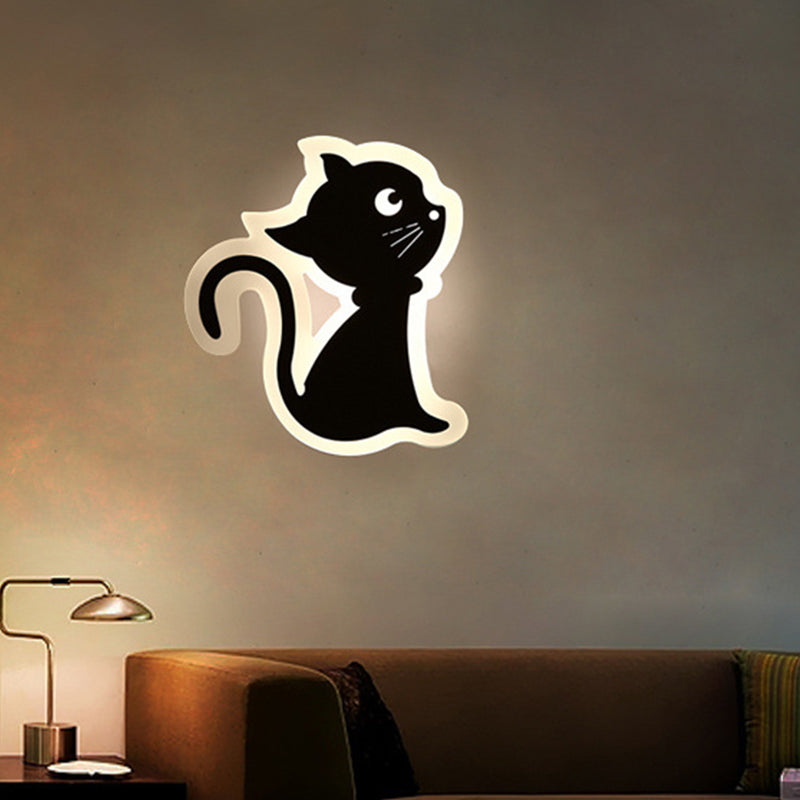 Applique murale LED à encastrer avec motif pomme/feuille/chat pour enfants – Petite applique murale en acrylique pour chambre d'enfant en blanc