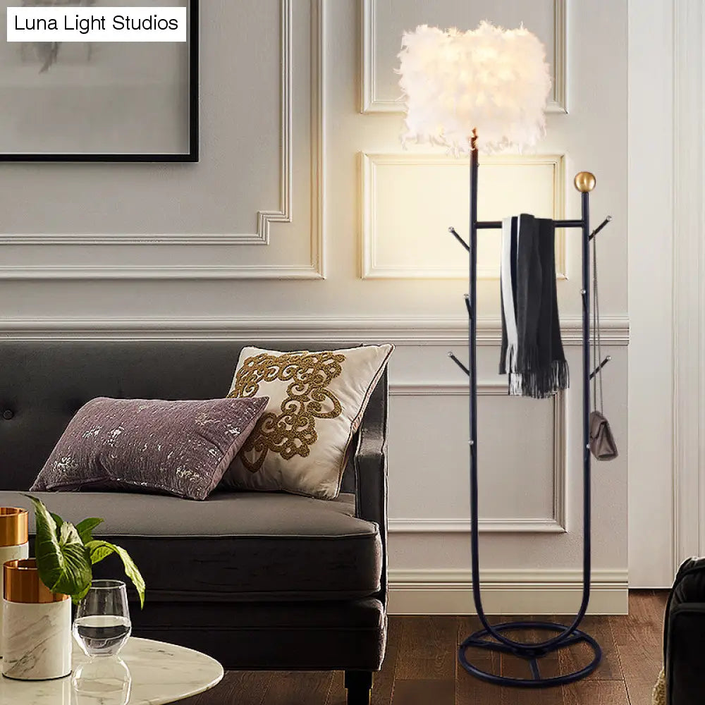 U-Shape Metallic Tree Floor Lamp, 1-Light Black/Gold Finish with Feather Shade - Simple and Stylish Lighting