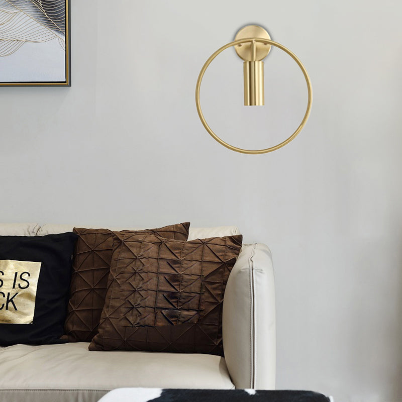 Nordic Ring Metal Sconce Light Fixture - 1 Light Wall Lamp in Black/Gold for Bedroom, 11