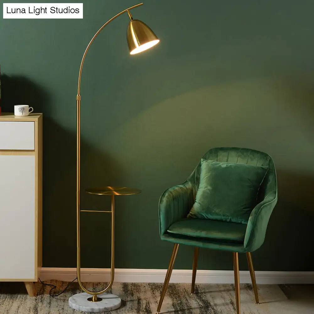 Nordic Bell Shade Floor Lamp with Marble Base - Metallic Finish, Perfect for Living Room - 1 Bulb
