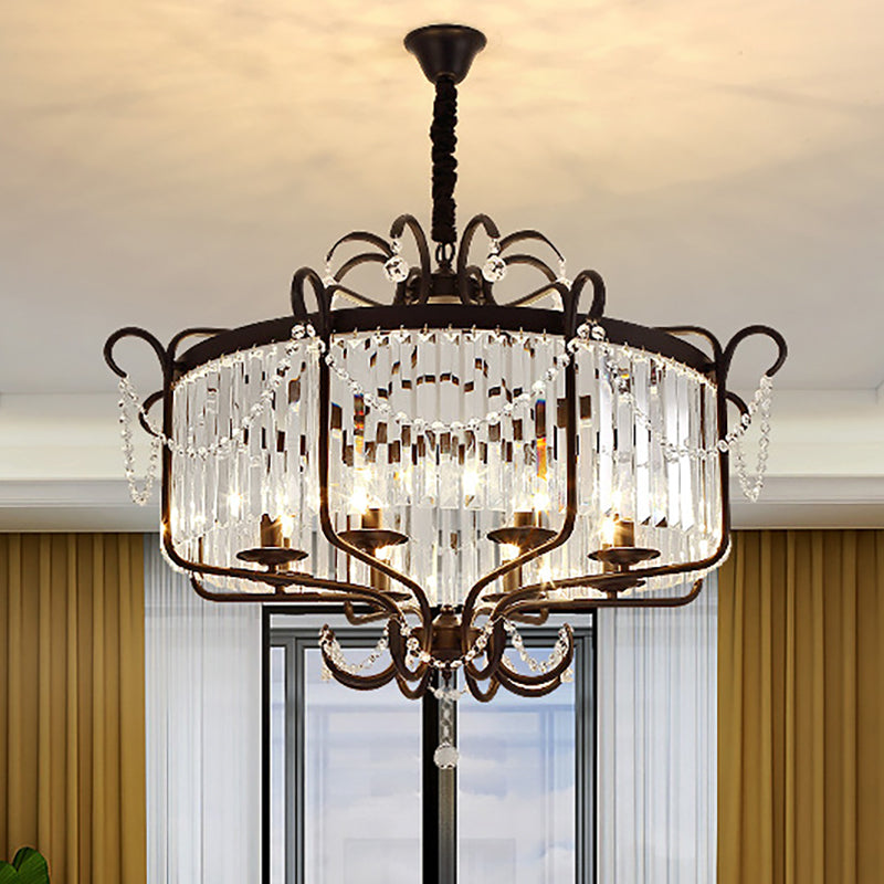 Faceted Clear Crystal Prism Lantern Chandelier with 8 Lights in Black/Gold - Contemporary Living Room Hanging Light