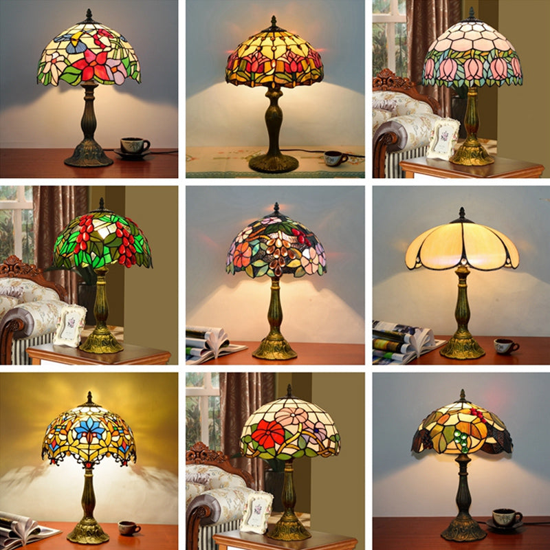 Decorative Stained Glass Dome Shade Table Lamp for Living Room - Nightstand Light