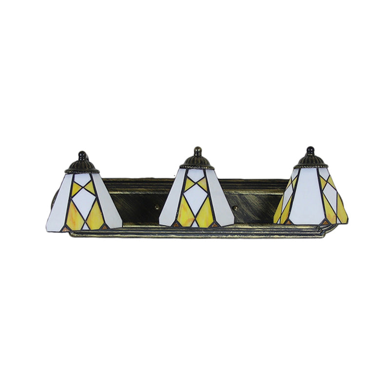 Tiffany Cone wandlamp met 3 geel/amberkleurige glazen schanskoppen - Perfect voor gangverlichting