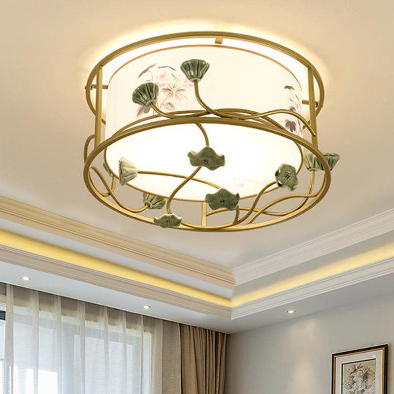 Classic White Flush Mount Bedroom Ceiling Light - 19.5