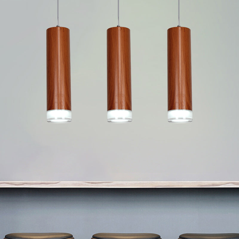 Hanging Light Kit - H Cylinder Pendant with Wood Grain Shade, Minimal Single Head LED Ceiling Light for Hallways in Warm/White