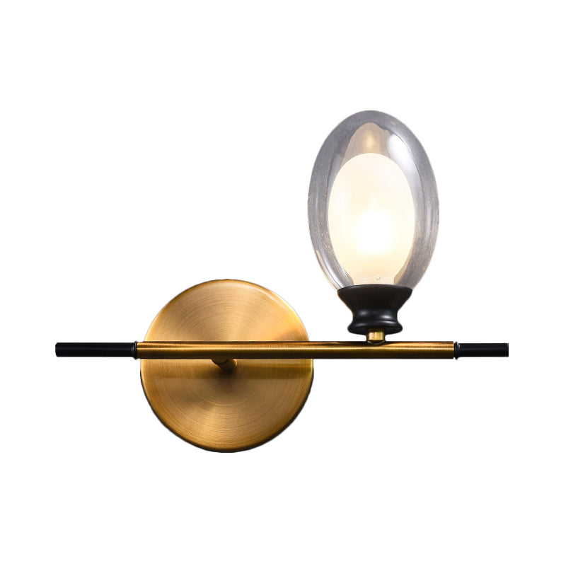 Mid Century Brass Wall Lamp with Dual Oval Clear/Amber Glass Shade