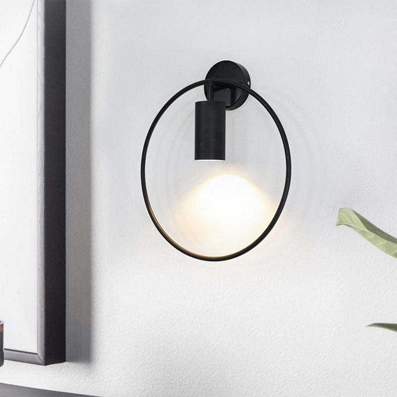 Nordic Ring Metal Sconce Light Fixture - 1 Light Wall Lamp in Black/Gold for Bedroom, 11
