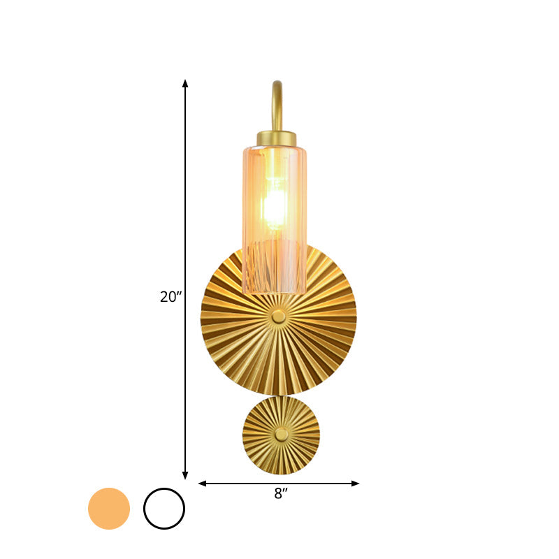 Mid Century Brass Gooseneck Wall Lamp with Glass Shade - Iron Sconce Lighting