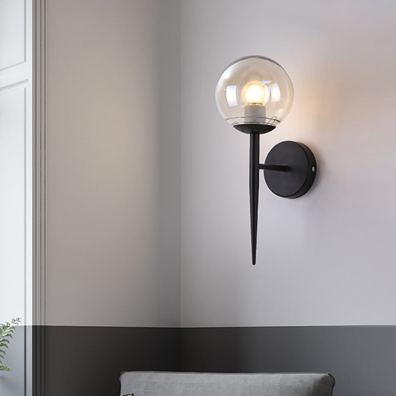 Clear Glass Mini Sphere Wall Lamp - Minimalist Living Room Sconce with Pencil Arm in Black/Gold