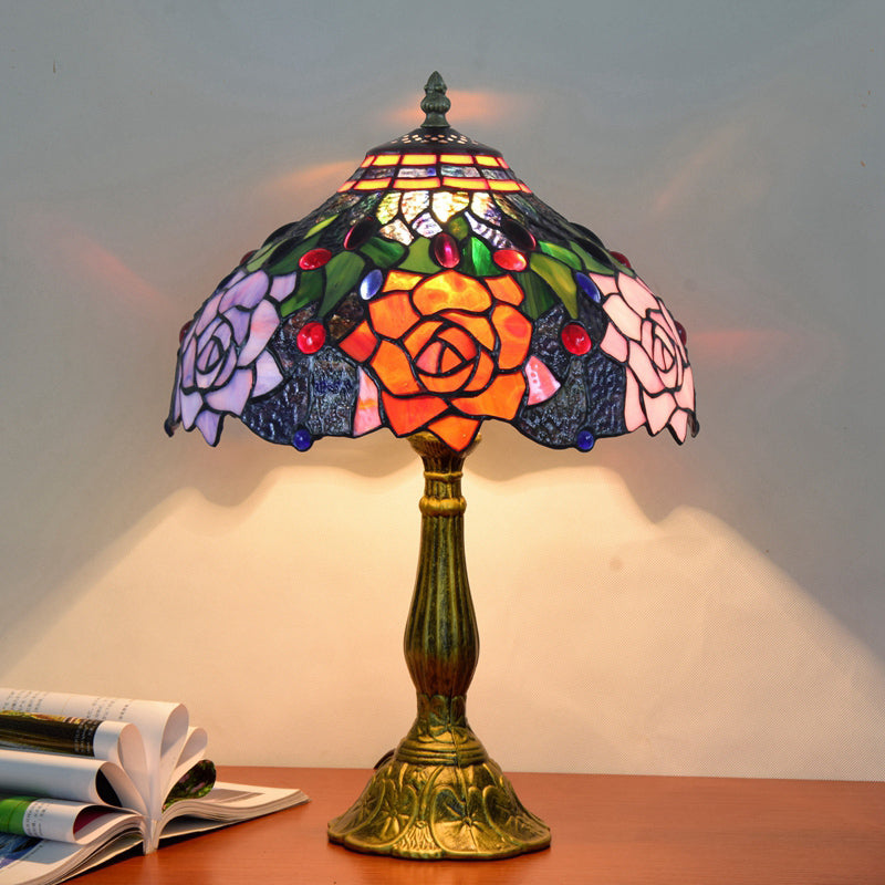 Decorative Stained Glass Dome Shade Table Lamp for Living Room - Nightstand Light